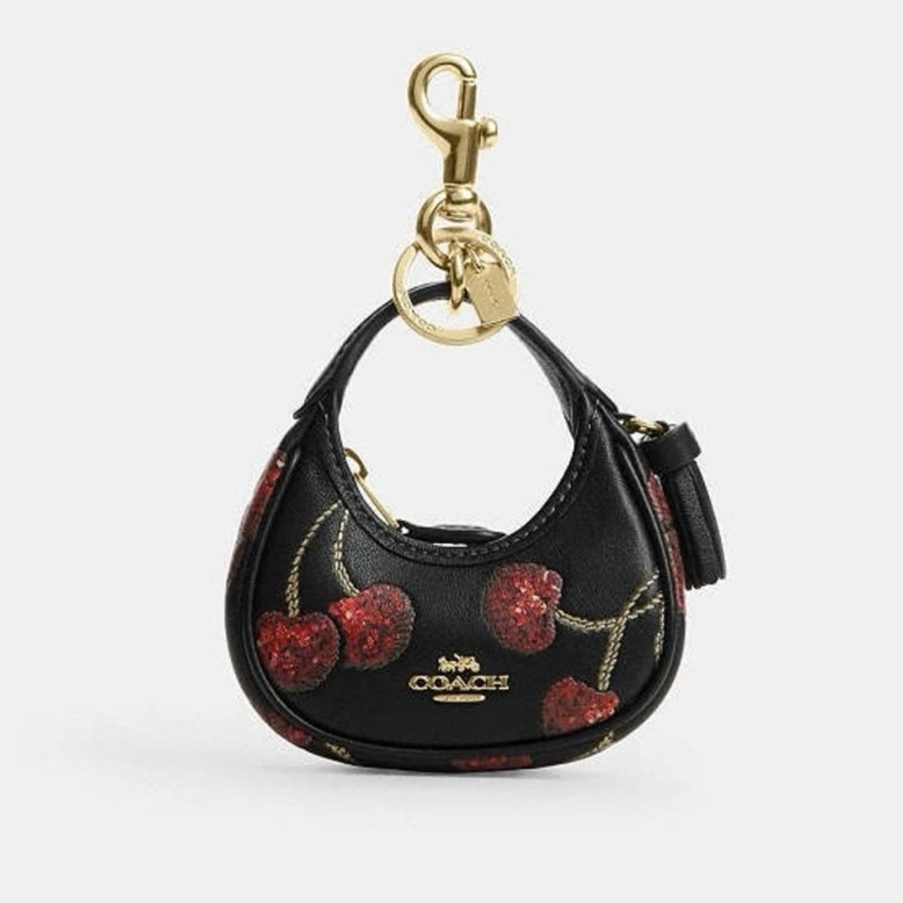 Coach NWT Black Cherry Print Mini Bag charm